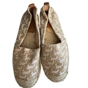 Ralph Lauren Cameryn II Monogram Jacquart Espadrilles Comfort Flats Size 8.5